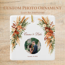 Boho Bloem Foto QR Code Ornament | Gepersonaliseer