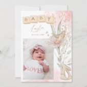 Boho Bloem Houten Blok Spring Baby Aankondiging (Voorkant)