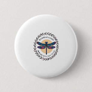 Boho Bloem Libelle Zij Is Bekleed Met Kracht Ronde Button 5,7 Cm