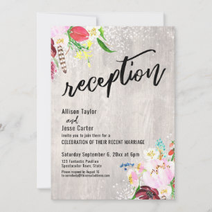 Boho Bloem Lichtjes Rustieke Houten Trouwreceptie Kaart