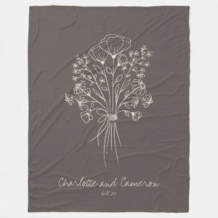 Boho Bloem Lijn Kunst Tekening Gepersonaliseerd Br Fleece Deken