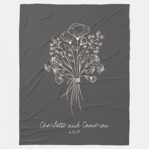 Boho Bloem Lijn Kunst Tekening Gepersonaliseerde N Fleece Deken