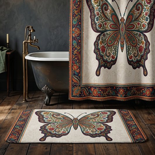 Boho bloem paisley frame vlinder badmat
