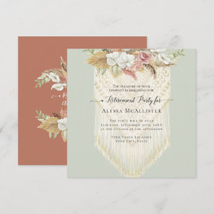 Boho Bloem Roze Pampas Gras Macrame Pensioen Kaart
