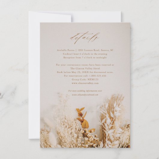 Boho Bloem Script Bruiloftdetails (Voorkant)