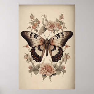 Boho Bloem Vlinder Print, Droevige Vlinder Muur Poster