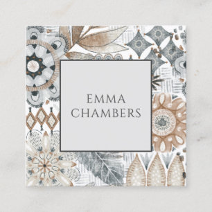 Boho Bloem Vormen Doodles Oproepkaarten Contactkaartje