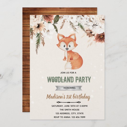 Boho bloem vos douche uitnodiging (Voorkant / Achterkant)