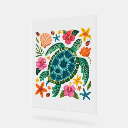 Boho Bloem Zeeschildpad Acryl Bord (Hoek)