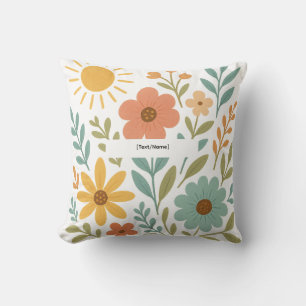 Boho Bloem Zon Kussen Voeg Tekst/Naam Toe