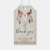 Boho Bloemachtige Geweien Schedel Hout Bedankt Bru Cadeaulabel (Voorkant)