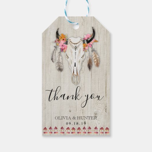 Boho Bloemachtige Geweien Schedel Hout Bedankt Bru Cadeaulabel (Achterkant)