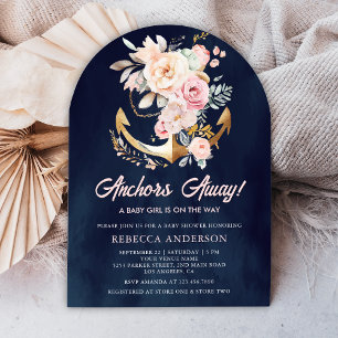 Boho Bloemanker Nautisch Meisje Navy Baby Shower Kaart