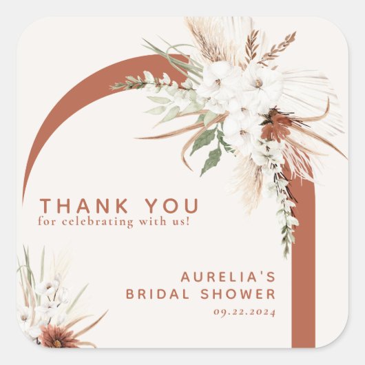 Boho bloemboog bedankkaart vierkante sticker (Voorkant)