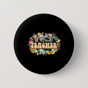 Boho Bloemen 1e Klas Leraar Waardering Achterkant Ronde Button 5,7 Cm
