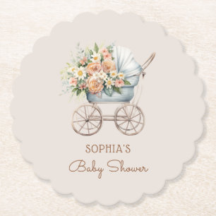 Boho Bloemen Baby Carriage Baby Shower Kartonnen Onderzetters