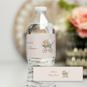 Boho Bloemen Baby Carriage Baby Shower Waterfles Etiket