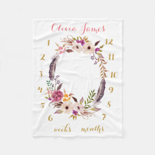 Boho bloemen baby mijlpaal maandelijkse babydeken fleece deken