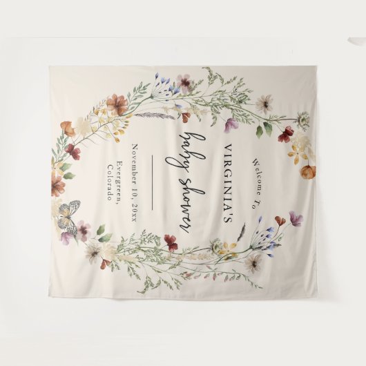 Boho Bloemen Baby Shower Wandkleed (Voorkant (horizontaal))