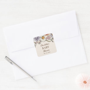 Boho  Bloemen Baby showers Envelopzegel Vierkante Sticker