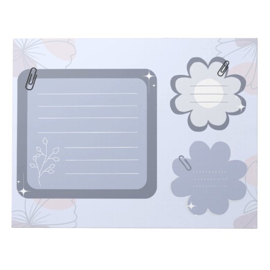 Boho Bloemen Blauw Grijs Creatief Papier Notitieblok (Voorkant)