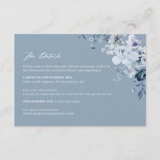 Boho Bloemen Blauwe Trouwdetails Enclosure Card Informatiekaartje (Voorkant)