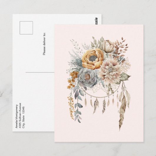 Boho Bloemen Boeket en Dreamcatcher Briefkaart (Voorkant / Achterkant)