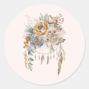 Boho Bloemen Boeket en Dreamcatcher Ronde Sticker