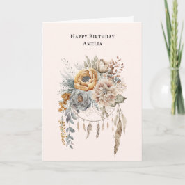 Boho Bloemen Boeket en Dreamcatcher Verjaardag Kaart