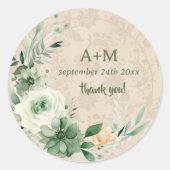 Boho Bloemen Botanische Bruiloft Ronde Sticker (Voorkant)