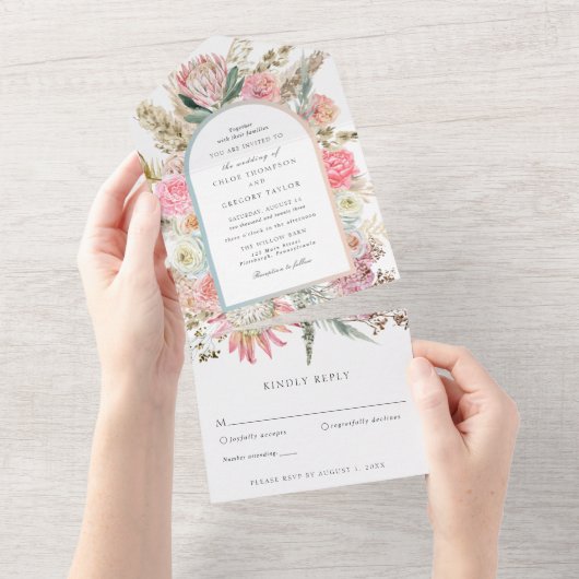 Boho bloemen bruiloft alles-in-één uitnodiging (Afscheurbaar)