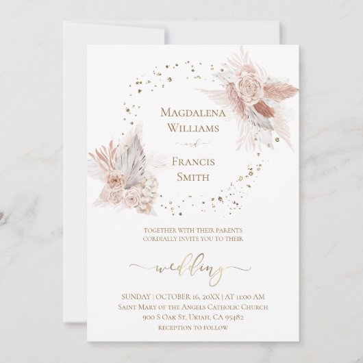 boho bloemen bruiloft kaart (Voorkant)