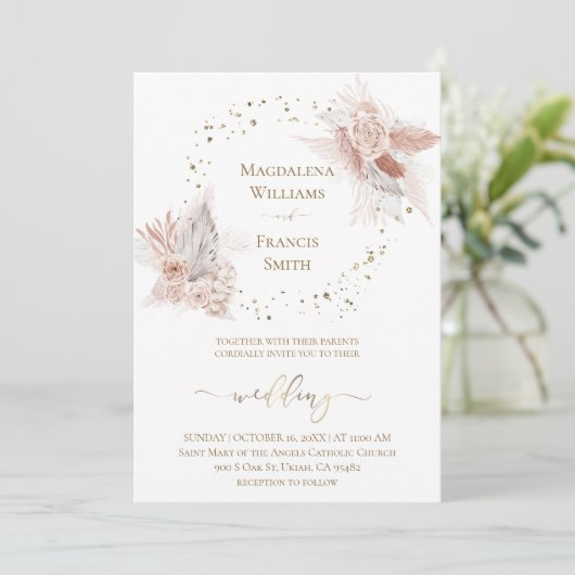 boho bloemen bruiloft kaart (Staand voorkant)