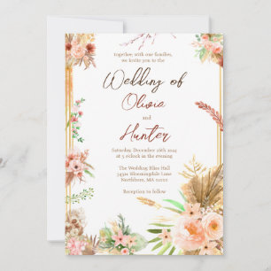 Boho Bloemen Bruiloft Kaart