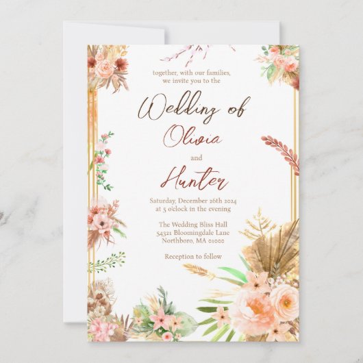 Boho Bloemen Bruiloft Kaart (Voorkant)
