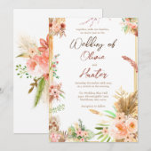 Boho Bloemen Bruiloft Kaart (Voorkant / Achterkant)