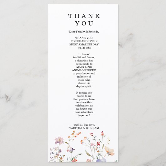 Boho bloemen bruiloft met wilde bloemen menu (Achterkant)