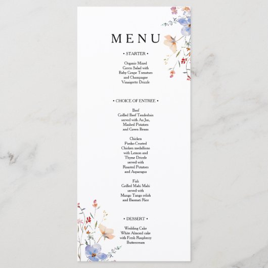 Boho bloemen bruiloft met wilde bloemen menu (Voorkant)