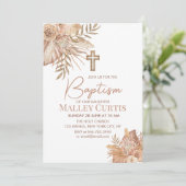 Boho bloemen bruine doopuitnodiging voor meisje kaart (Staand voorkant)