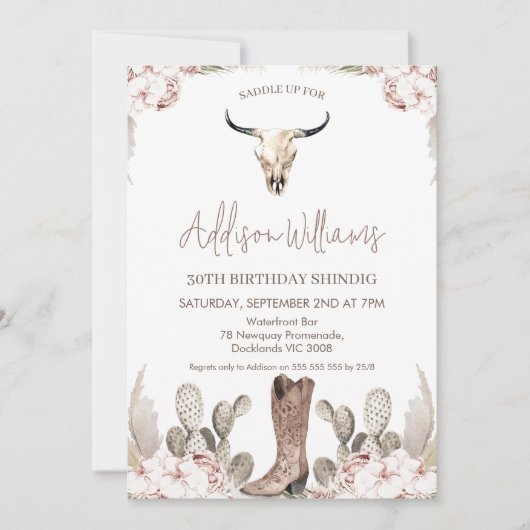 Boho Bloemen Cactus Rodeo 30e Verjaardag Uitnodigi Kaart (Voorkant)