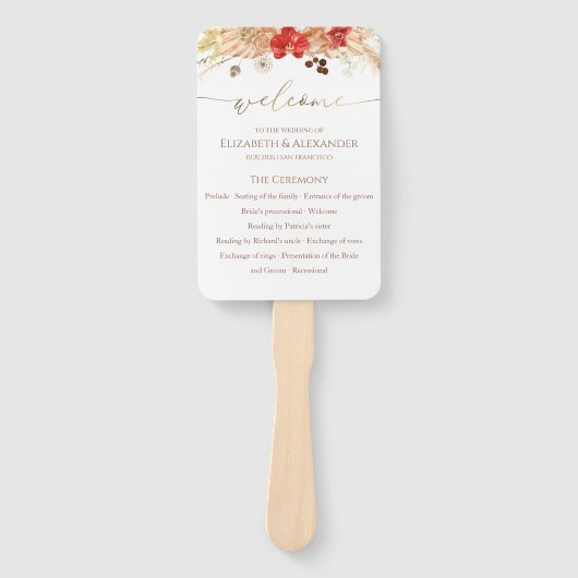 Boho Bloemen Ceremonie Programma Teken Terracotta Handwaaier (Voorkant)
