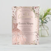 Boho Bloemen Diamanten Jurk Quinceanera Kaart (Staand voorkant)