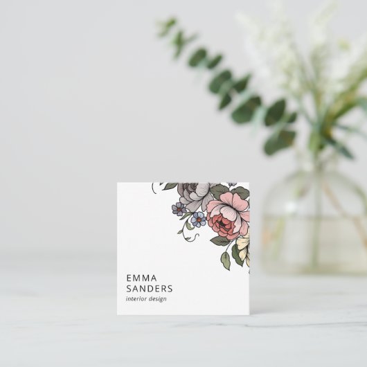Boho bloemen en bladeren vierkante visitekaartje (Staand voorkant)
