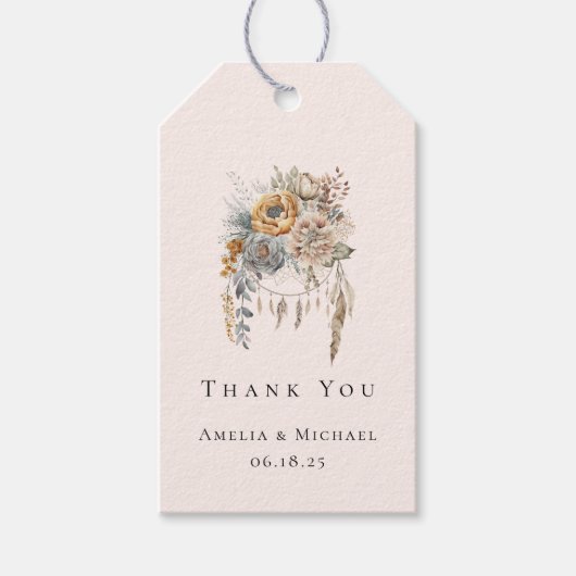 Boho Bloemen en Dreamcatcher - Huwelijk Dank U Cadeaulabel (Voorkant)