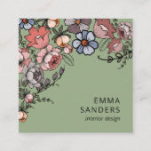 Boho bloemen en groen gebladerte vierkante visitekaartje (Voorkant)