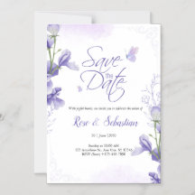 Boho bloemen- en paarse trouwuitnodiging