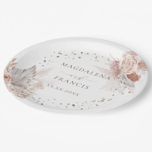 Boho bloemen faux glitter papieren bordje (Gekanteld)