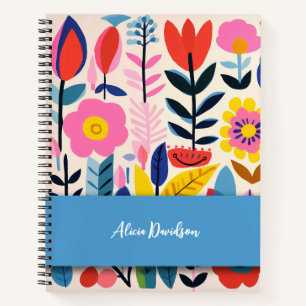 Boho Bloemen Folk Stijl Meerkleurig jouw naam Notitieboek