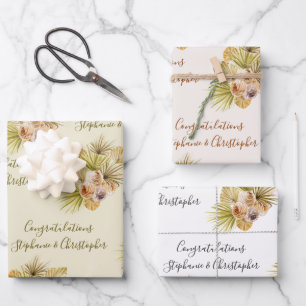 Boho Bloemen Gedroogde Palm Naam Toevoegen Trouwen Inpakpapier Vel