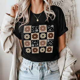 Boho bloemen geruit t-shirt